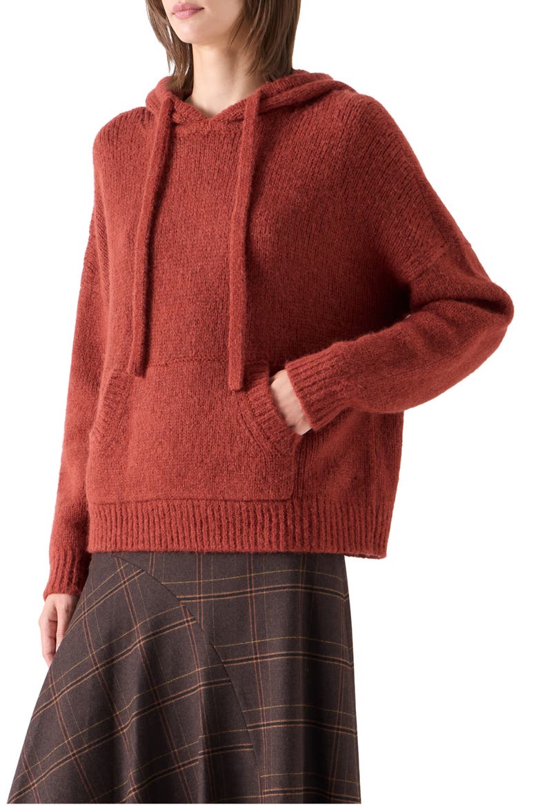 Fluffy Alpaca Blend Sweater Hoodie, Alternate, color, COPPER