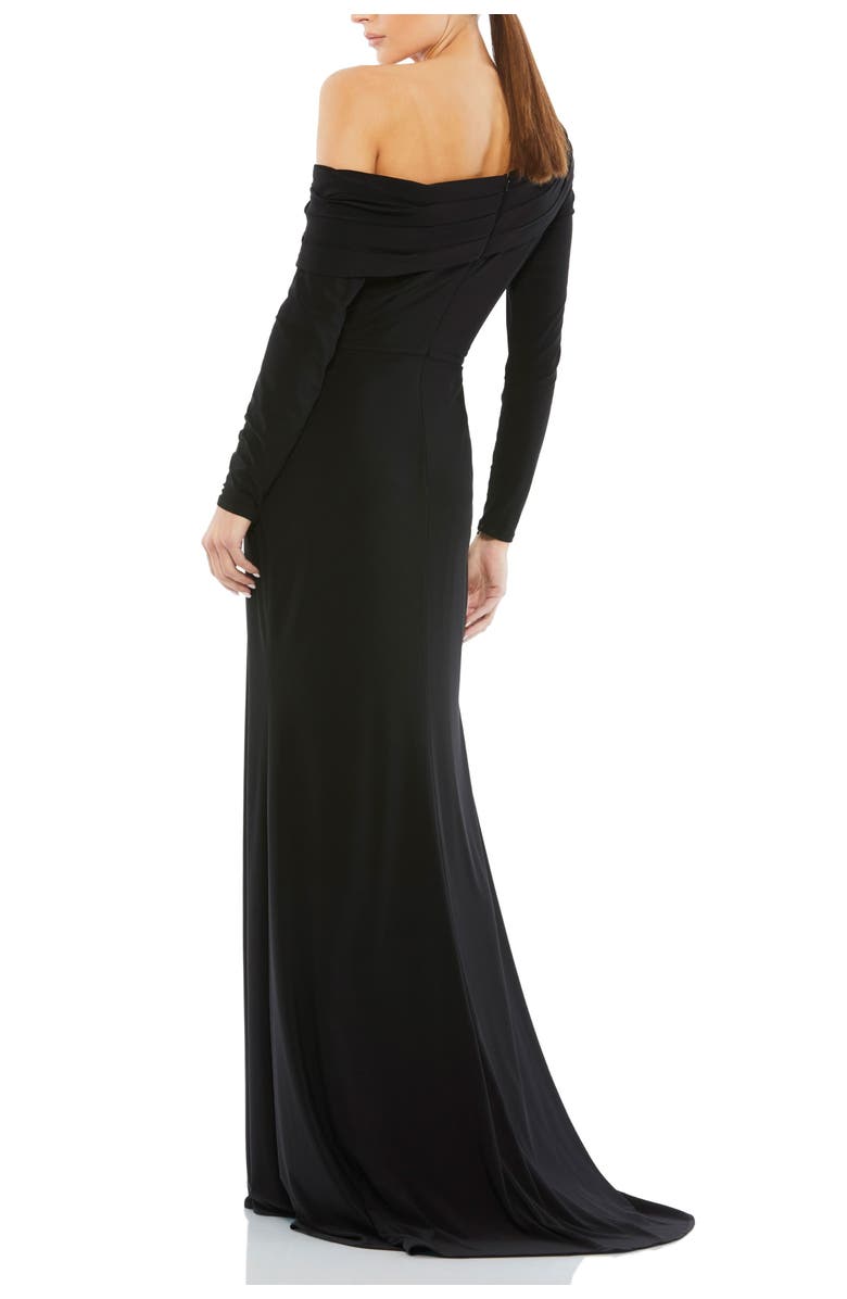 Mac Duggal Drop Shoulder Long Sleeve Column Gown, Alternate, color, Black