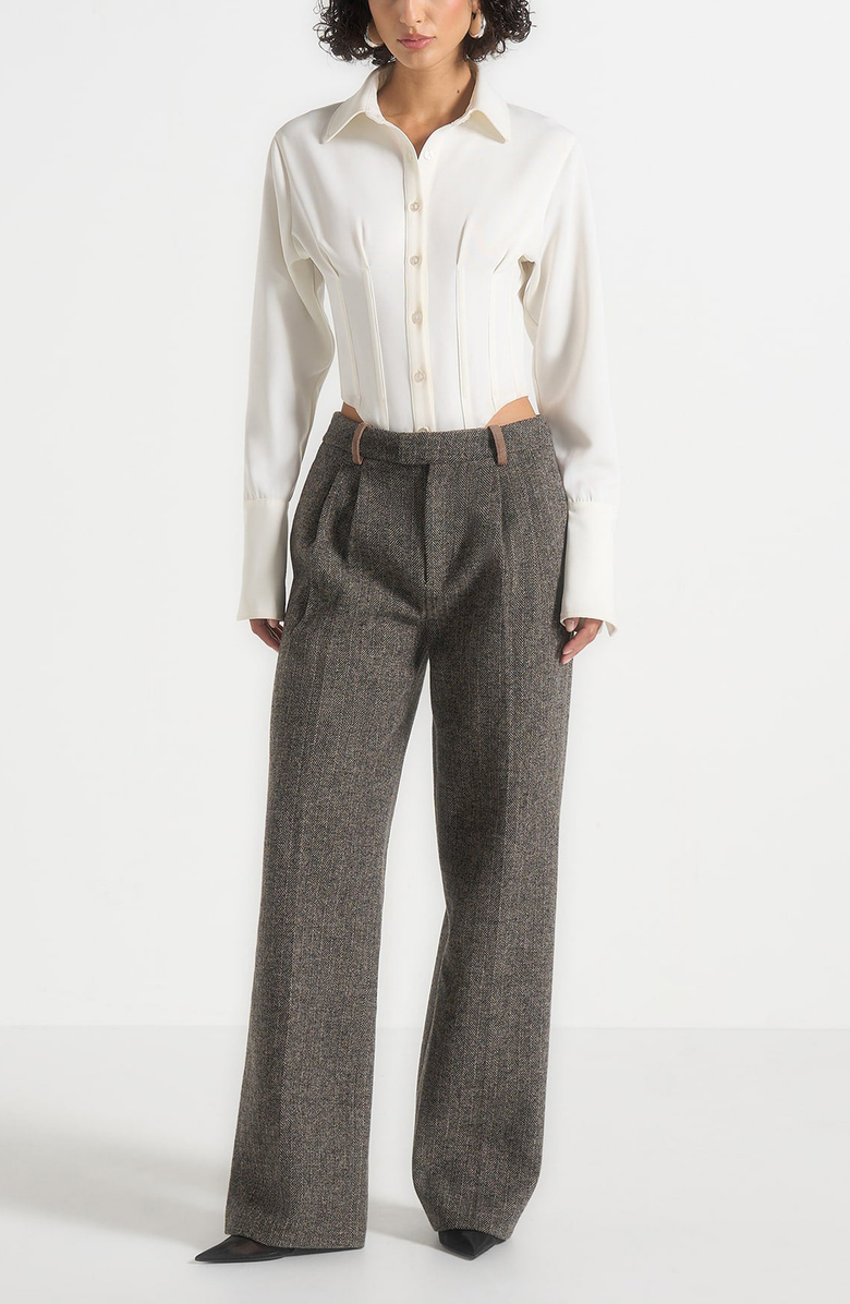 Manière De Voir Julie Herringbone Wool Twin Pleat Trousers, Alternate, color, Grey