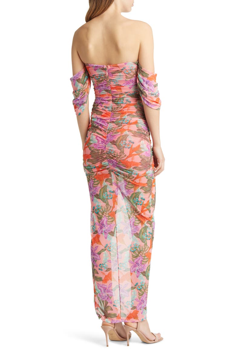 Floral Off the Shoulder Mesh Dress, Alternate, color, CORAL MULTI
