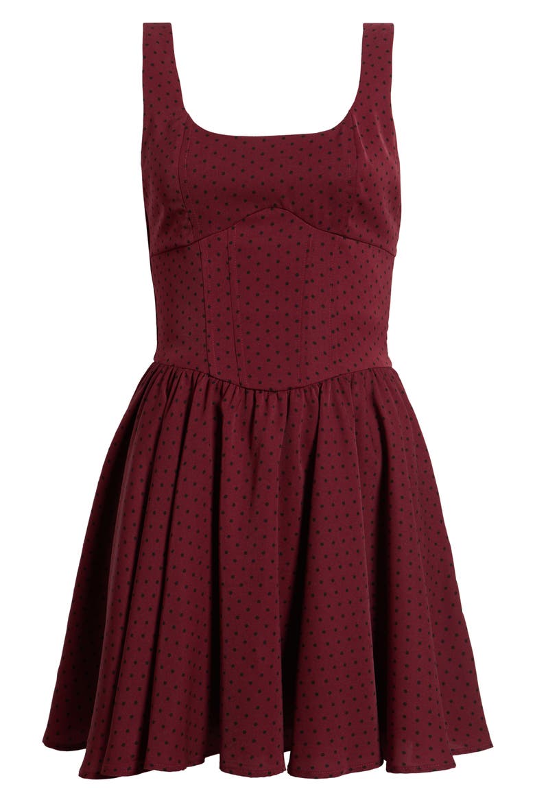 Tayla Dot Bow Back Minidress, Alternate, color, BURGUNDY