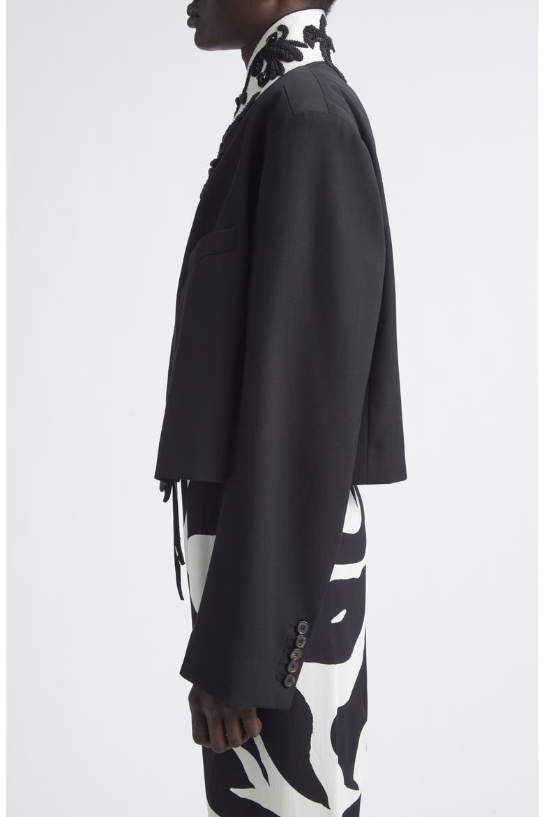 Bosea Crop Embroidered Wool Gabardine Jacket, Alternate, color, BLACK