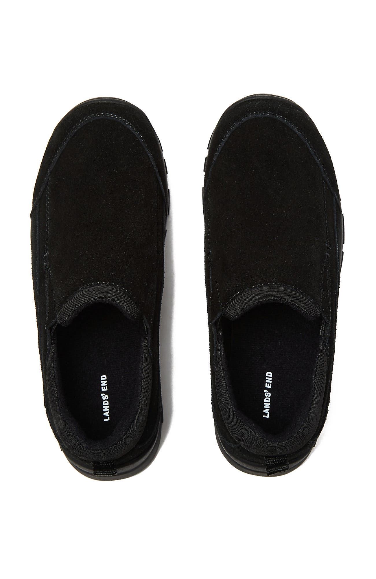 Lands' End Kids All Weather Suede Leather Slip On Moc Shoes, Alternate, color, Black