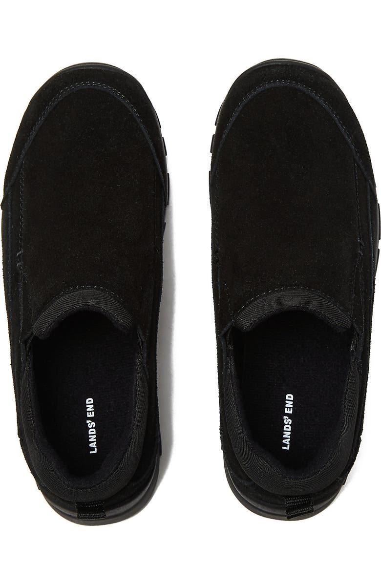 Lands' End Kids All Weather Suede Leather Slip On Moc Shoes, Alternate, color, Black