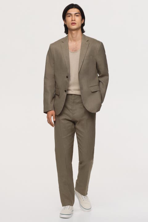 Slim-fit linen suit pants
