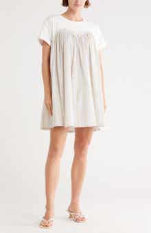 WISHLIST Stripe Twofer Mixed Media Cotton Babydoll Dress