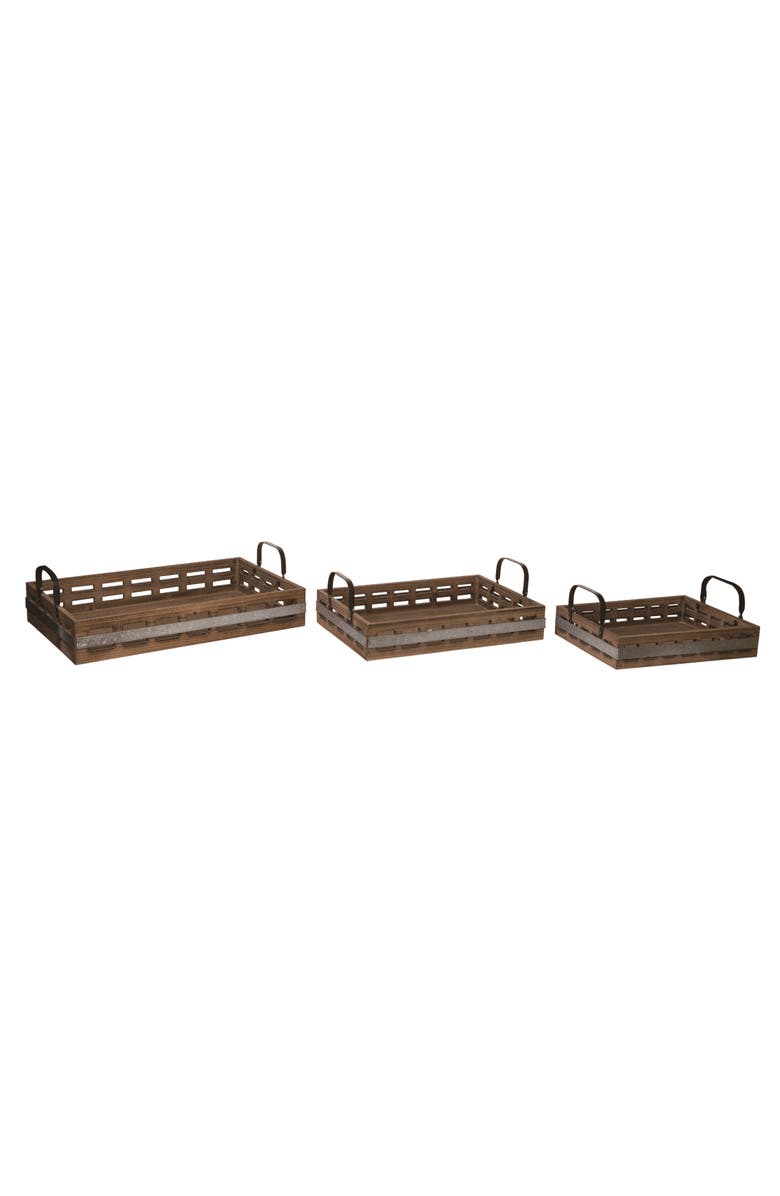 Transpac Wood Brown Everyday Tray Set of 3 Decorative Trays and Platters for Spring Home Decor, Main, color, Brown