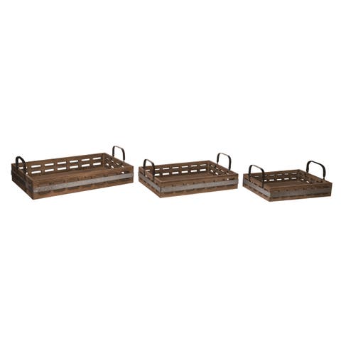 Wood Brown Everyday Tray Set of 3 Decorative Trays and Platters for Spring Home Decor