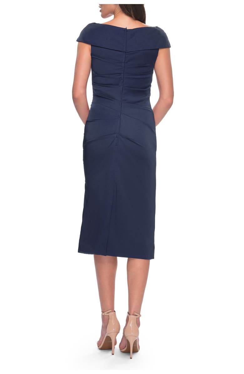 La Femme Chic Short Evening Dress with Pleating, Alternate, color, Navy