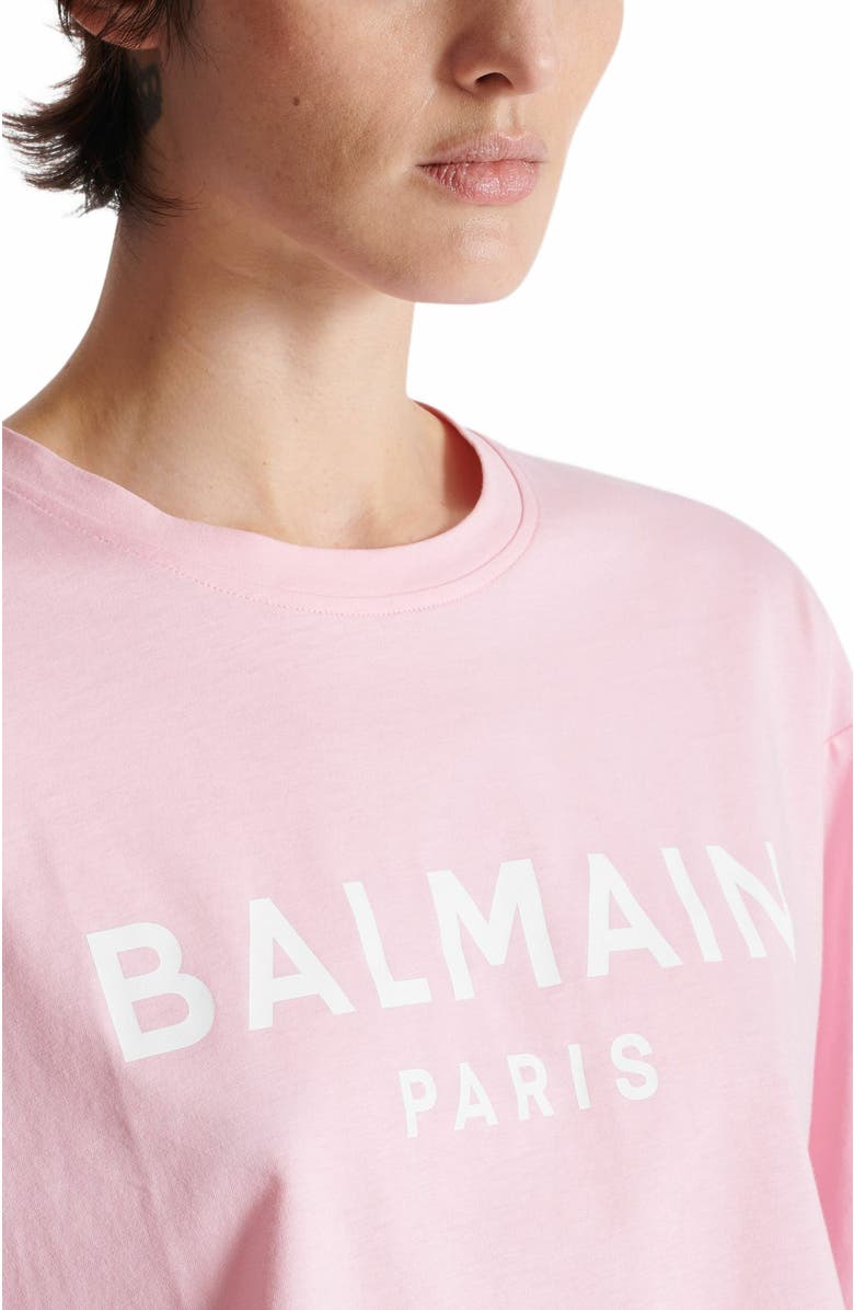Balmain Cropped T-Shirt With Balmain Paris Print, Alternate, color,