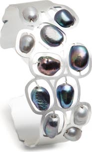 SAACHI Faux Pearled Cut Out Waved Cuff Bracelet