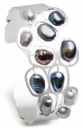 Faux Pearled Cut Out Waved Cuff Bracelet