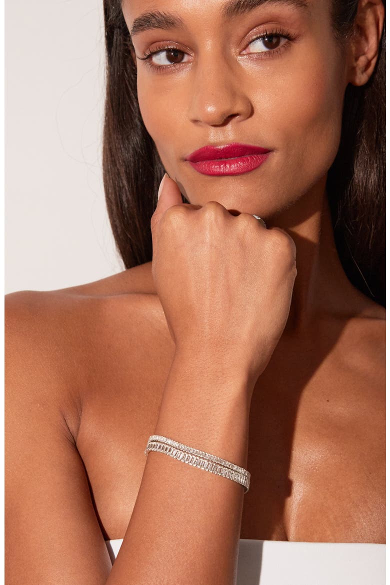 Lab Grown Sapphire Baguette Tennis Bracelet, Alternate, color, Sterling Silver