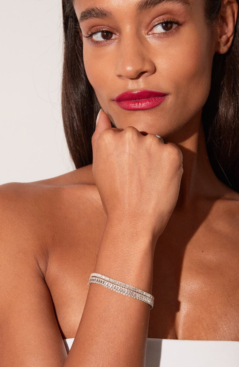 Aurate Lab Grown Sapphire Baguette Tennis Bracelet, Alternate, color, Sterling Silver