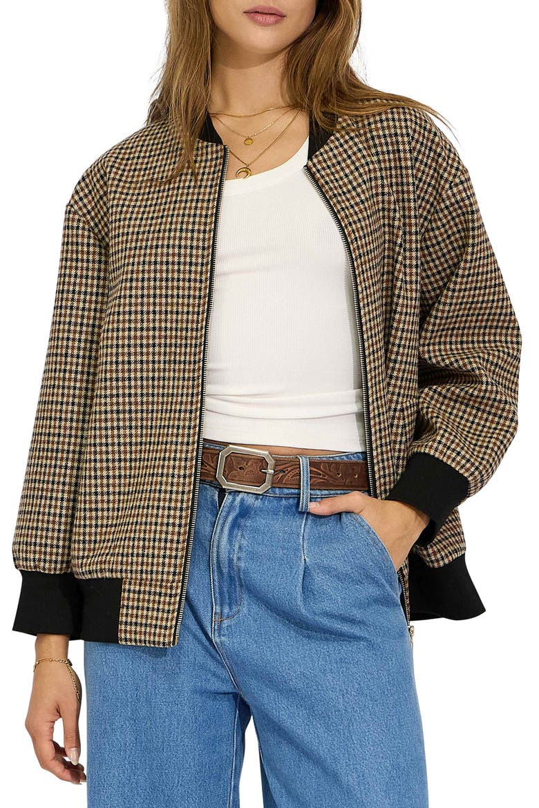 Coffee Run Check Wool Blend Bomber Jacket, Alternate, color, OAT CHECK