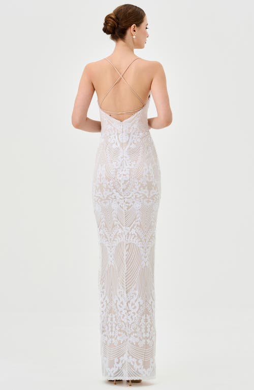 Bariano Sera Strappy Back Sequin Gown In White