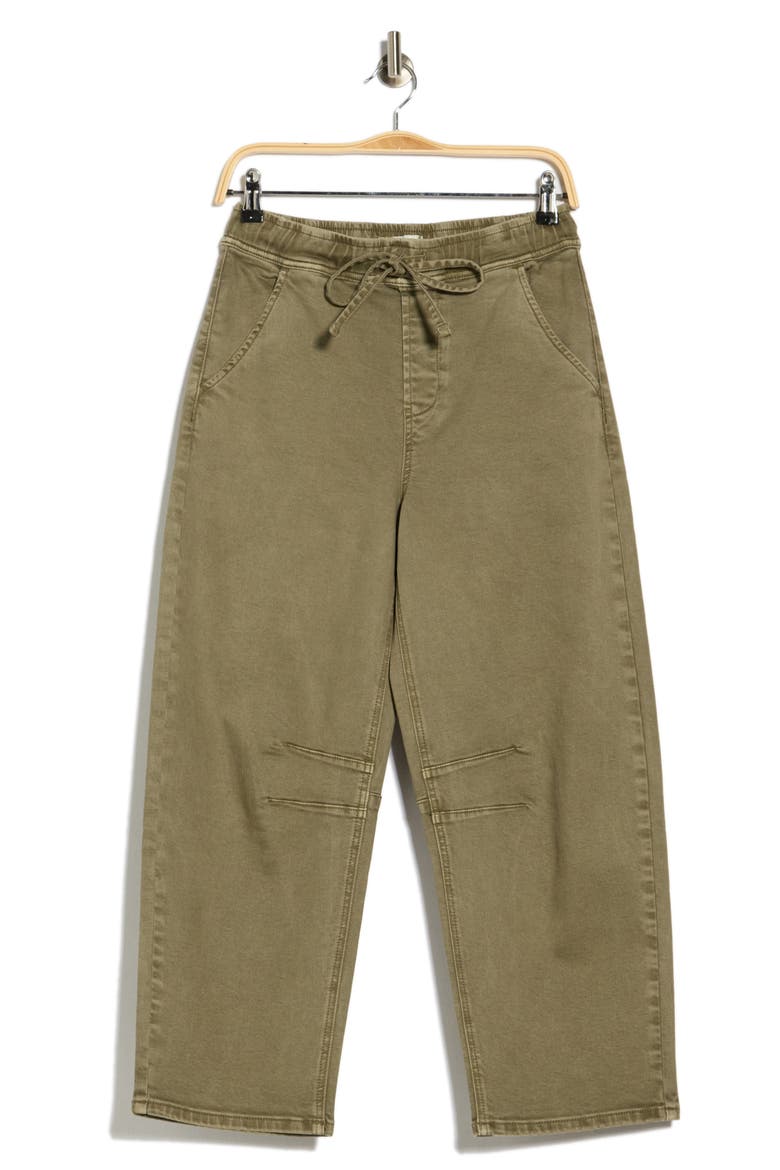 Drawstring High Waist Barrel Leg Jeans, Alternate, color, OLIVE