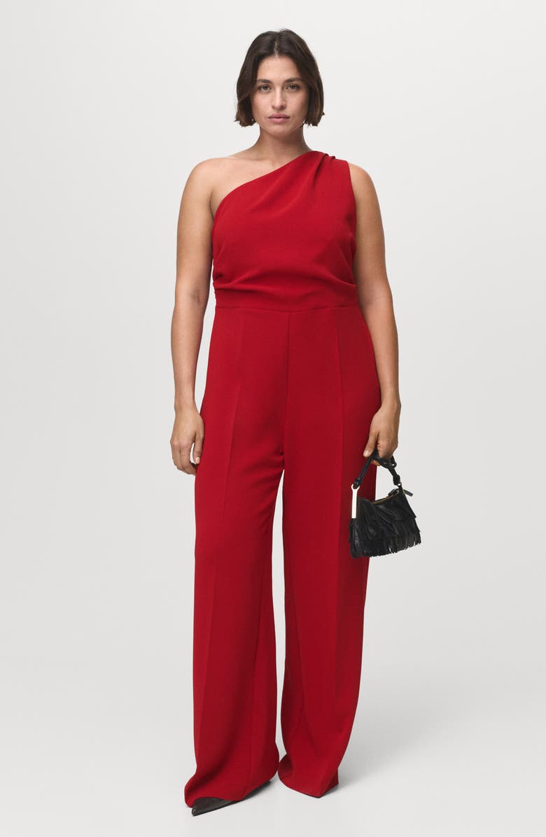 MANGO One-Shoulder Jumpsuit, Alternate, color, Maroon