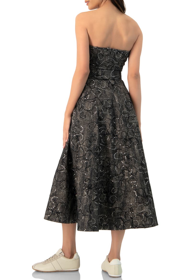 Fantasy Denim Midi Strapless Dress, Alternate, color, Black