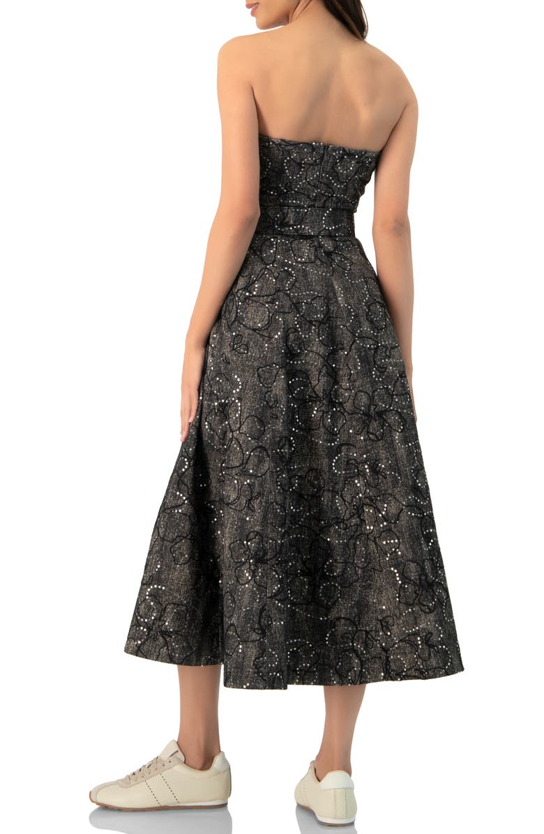 IVONNE Fantasy Denim Midi Strapless Dress, Alternate, color, Black