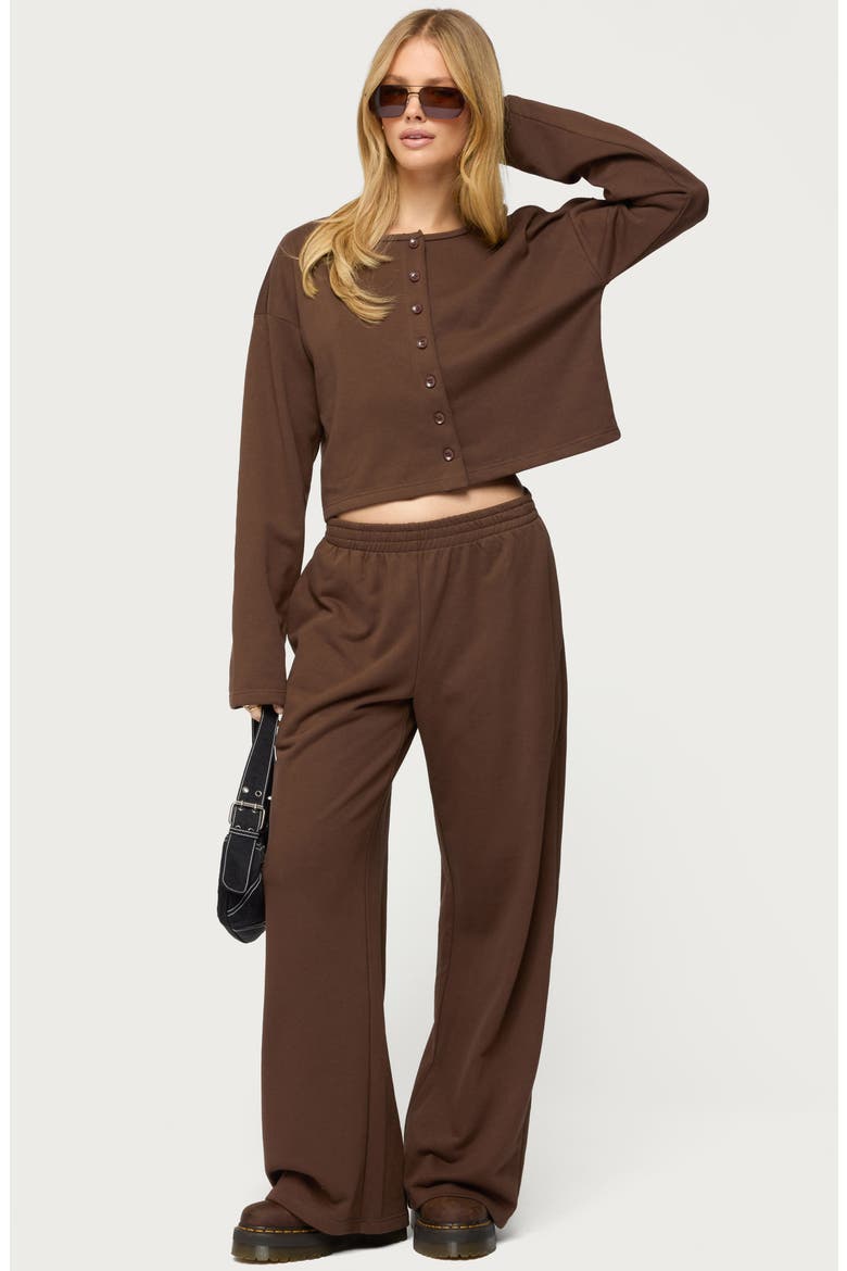 Binah Wide Leg French Terry Sweatpants, Alternate, color, DARK-BROWN