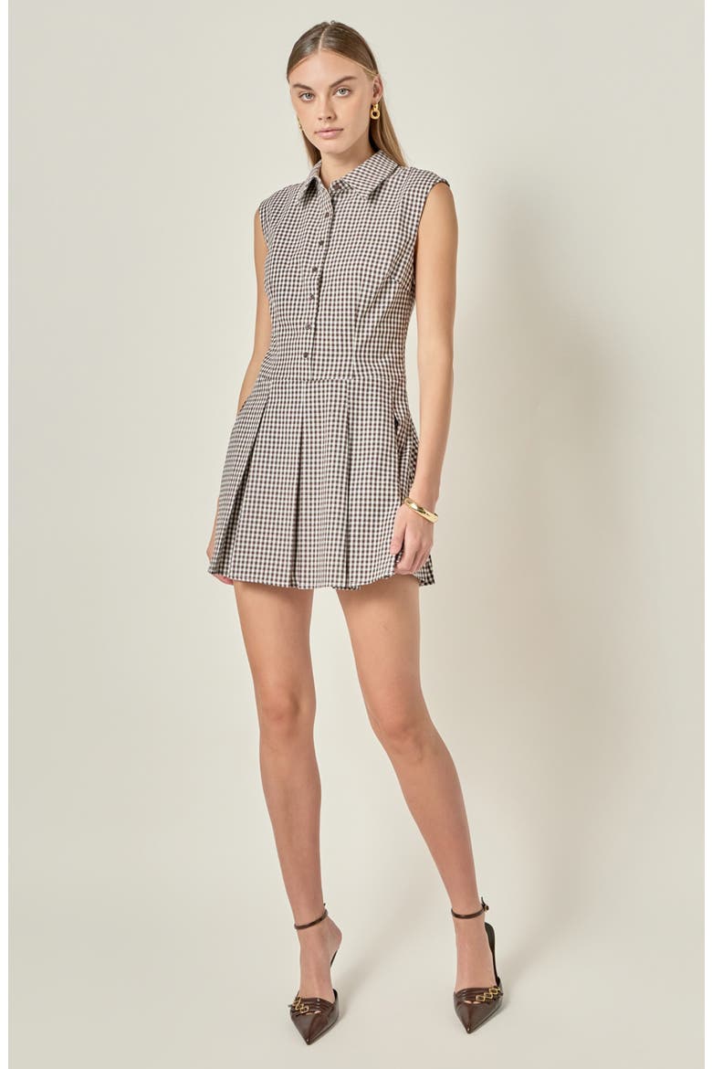 Check Pleated Sleeveless Mini Shirtdress, Alternate, color, BROWN PLAID