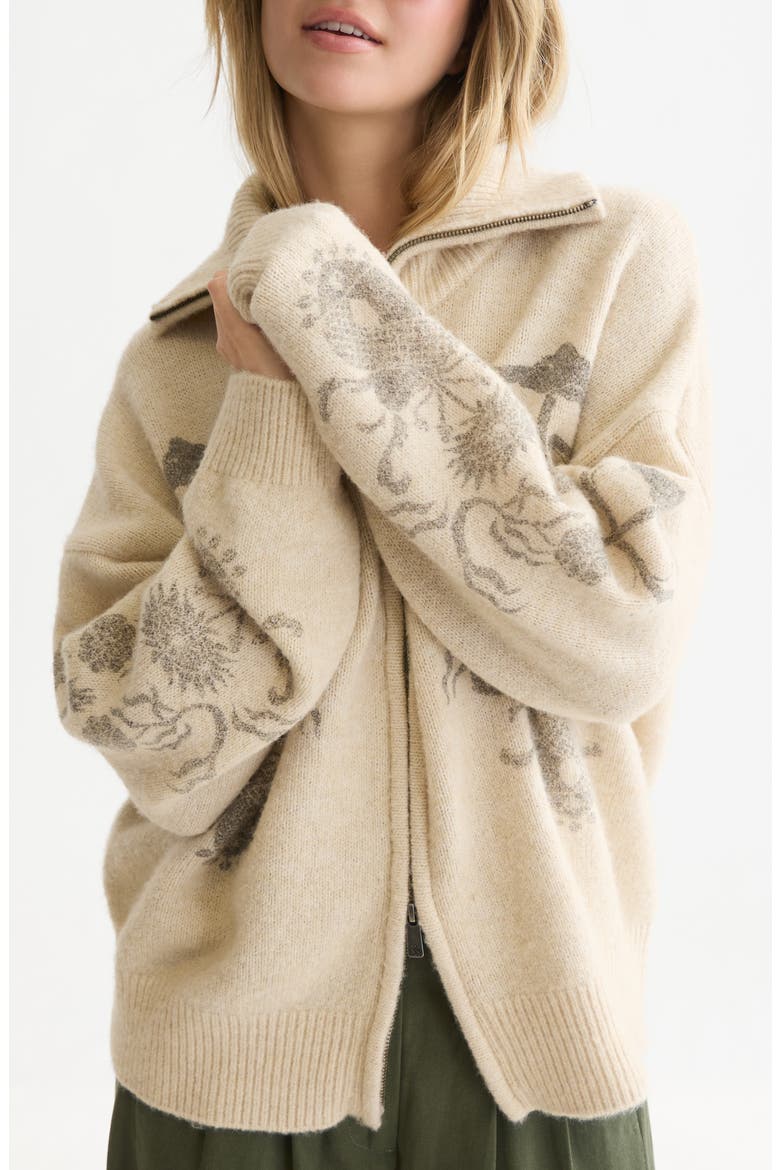 Printed Oversized Cardigan, Alternate, color, FOG MELANGE