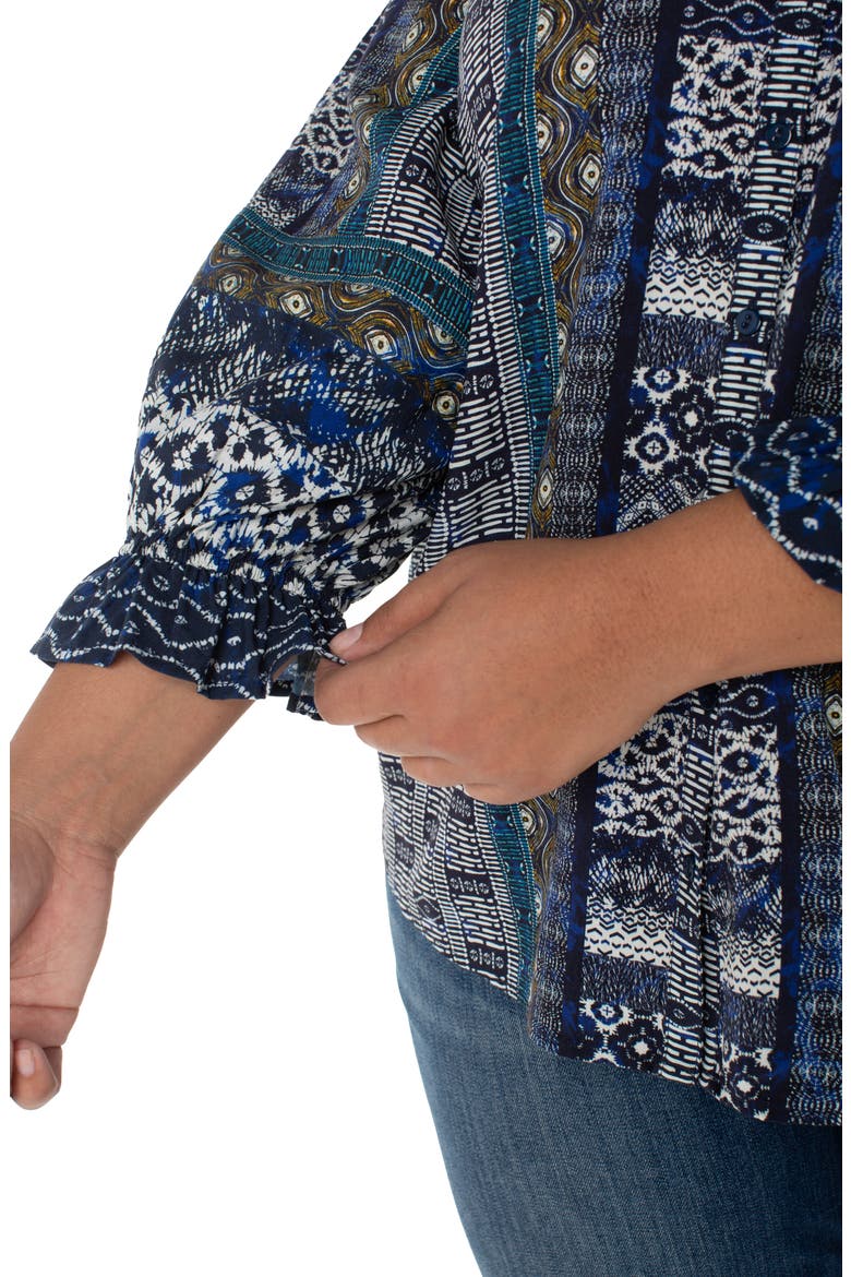Shibori Print Button-Up Top, Alternate, color, BLUE SHIBORI