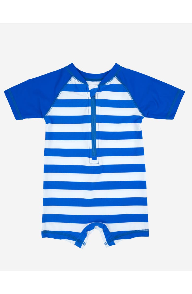 Leveret Baby One-Piece Rashguard, UPF 50+ Sun Protection Swimwear, Main, color, Striped Blue & White