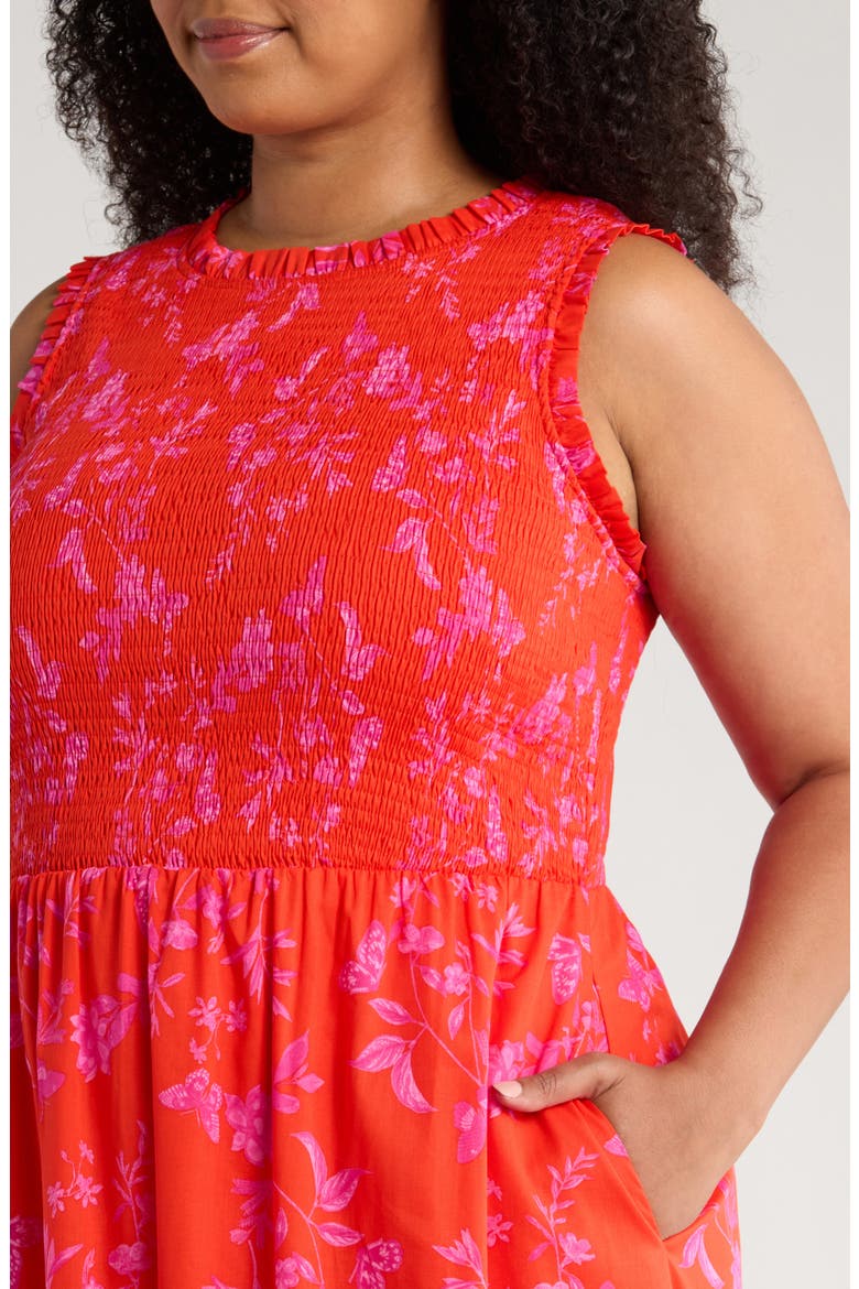 Fia Floral Smocked Sleeveless Maxi Dress, Alternate, color, RED/ PINKS