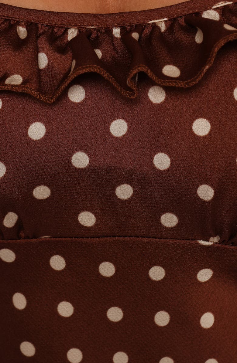 Petal & Pup Dara Polka Dot Satin Maxi Dress, Alternate, color, Brown Polka Dot