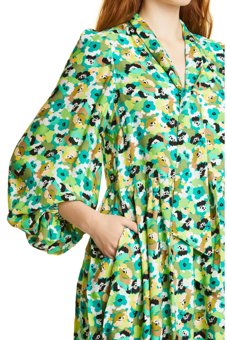 Ilva Tie Neck Long Sleeve Cotton Minidress, Alternate, color, BRIGHT GREEN