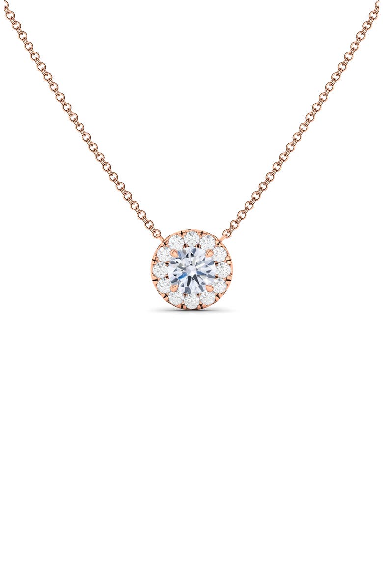 Round Brilliant Halo Lab Created Diamond Pendant Necklace, Alternate, color, 18K ROSE GOLD