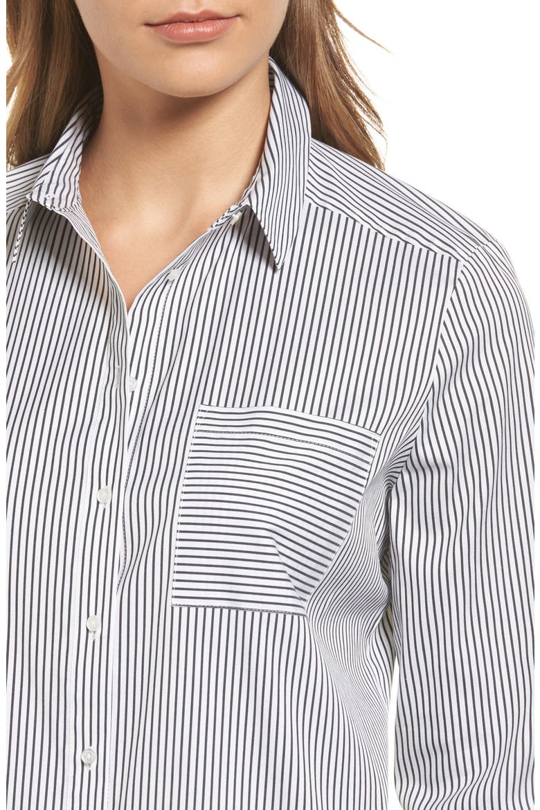 Stretch Woven Shirt, Alternate, color, WHITE- BLACK STRIPE