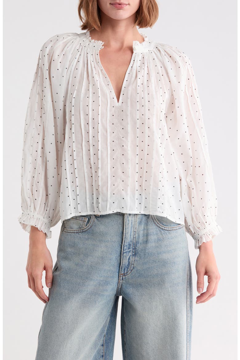 Maya Polka Dot Ruffle Neck Top, Main, color, WHITE BLACK