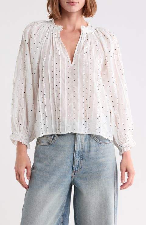 Maya Polka Dot Ruffle Neck Top