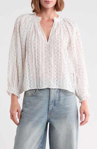 Maya Polka Dot Ruffle Neck Top