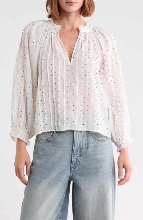 Maya Polka Dot Ruffle Neck Top