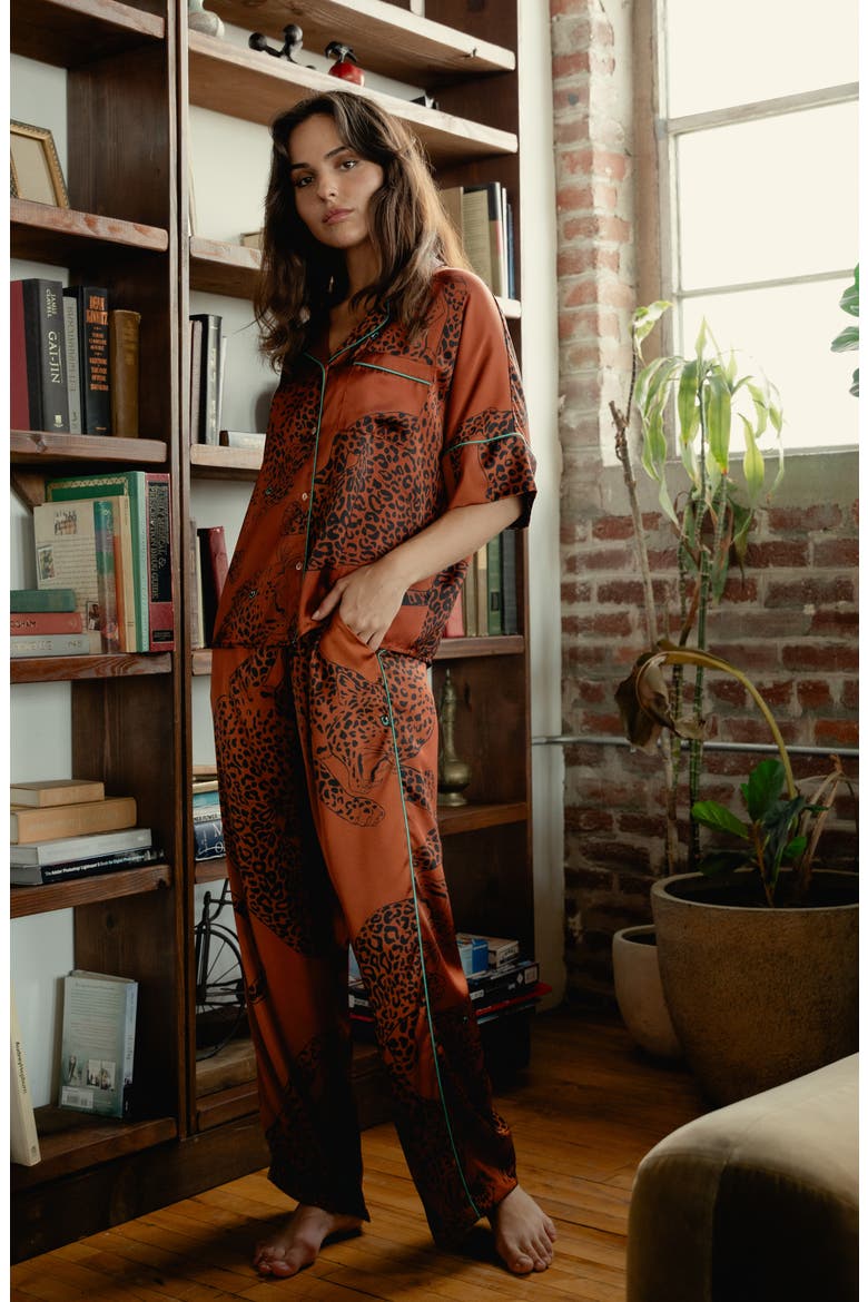 Tiger Print Satin Pajamas, Alternate, color, RUST