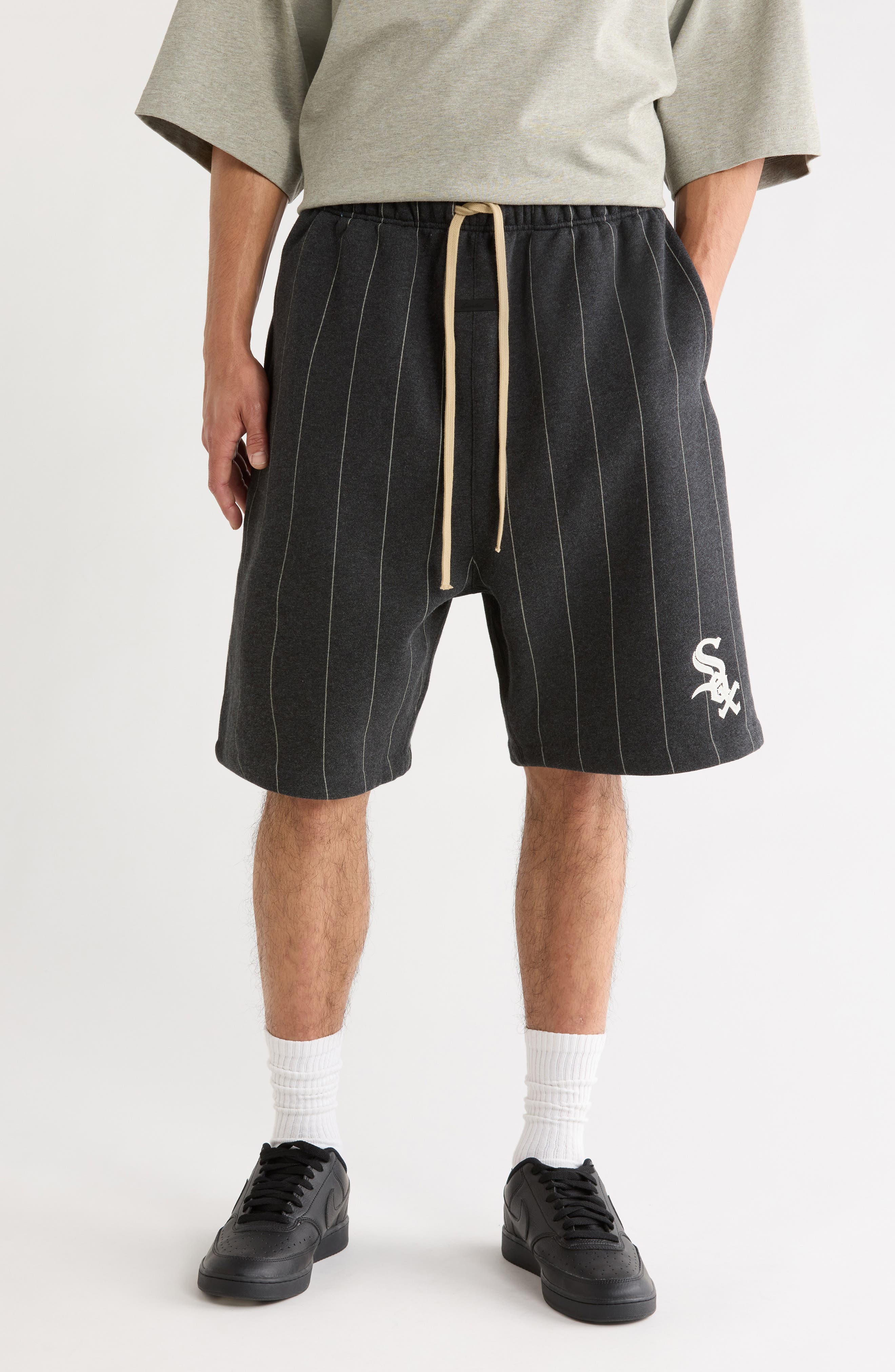 selected IRON HEATHER/ WHITE PINSTRIPES