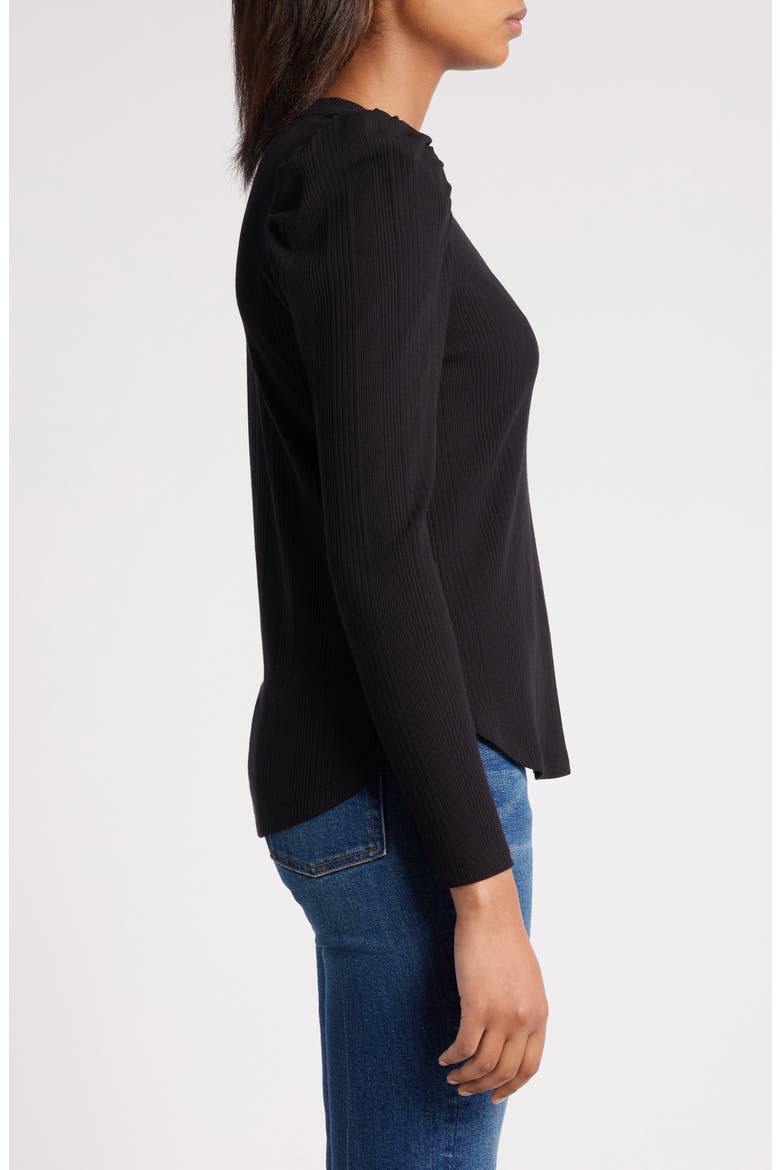 Puff Shoulder Rib Top, Alternate, color, BLACK