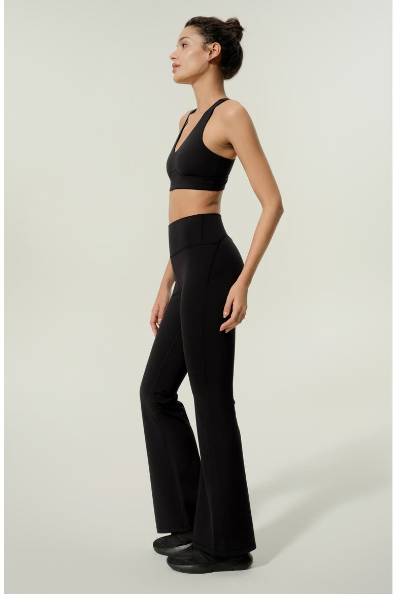 Women's Silk Contour High Rise Flared Drape Flow Leggings, Alternate, color, Black