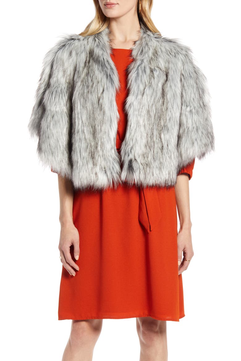 Faux Fur Capelet, Main, color, SILVER FOX