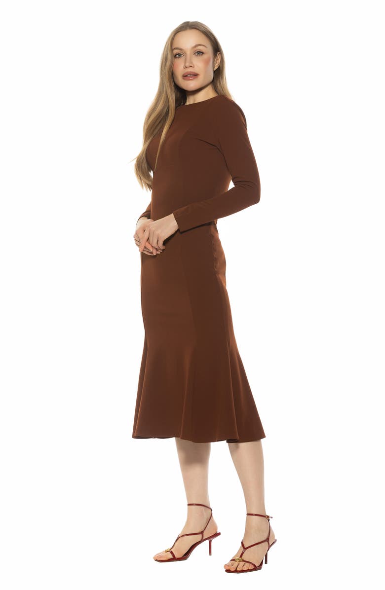 Alexia Admor Liora Long Sleeve Flare Hem Midi Dress, Alternate, color, Brown