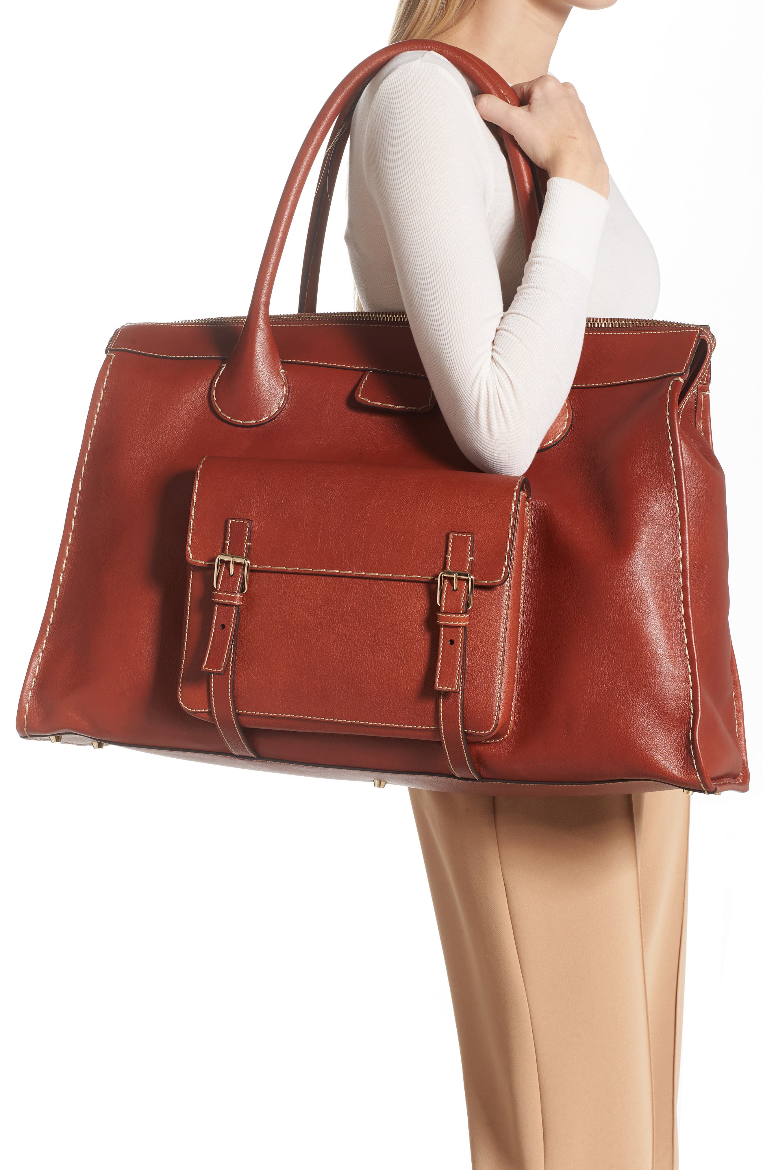 Edith Leather Day Satchel, Alternate, color, SEPIA BROWN
