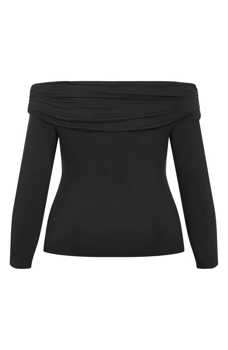 City Chic Ruched Off the Shoulder Top, Alternate, color, Black