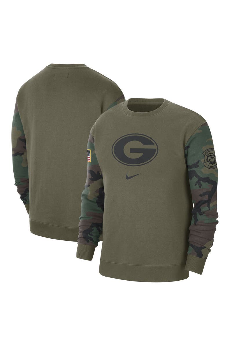 Nike Men's Nike Olive Georgia Bulldogs Military Pack Club Pullover Sweatshirt, Alternate, color,