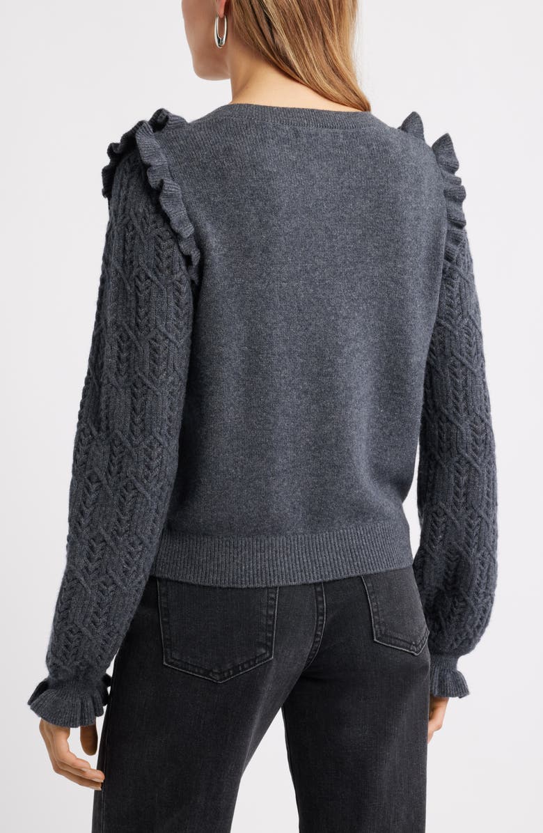 Treasure & Bond Pointelle Ruffle Wool & Cashmere Cardigan, Alternate, color, Grey Dark Charcoal Heather