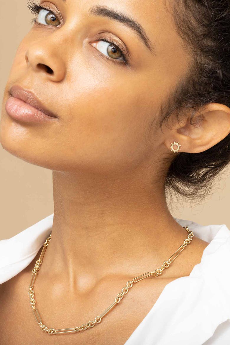 14K Yellow Gold Sunrise Studs, Alternate, color, Yellow Gold