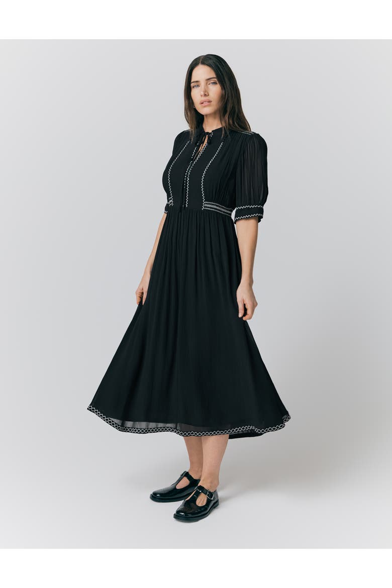 Emma Georgette Embroidered Midi Dress, Alternate, color, Black